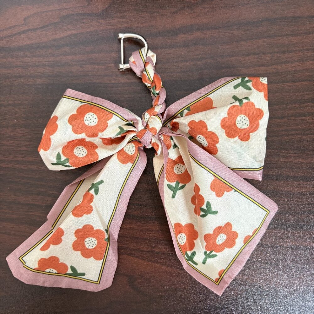 Flower Scarf Keychains Bag Charm Fashionable Ribbon Bow Key Chain Colorful New - Picture 3 of 5